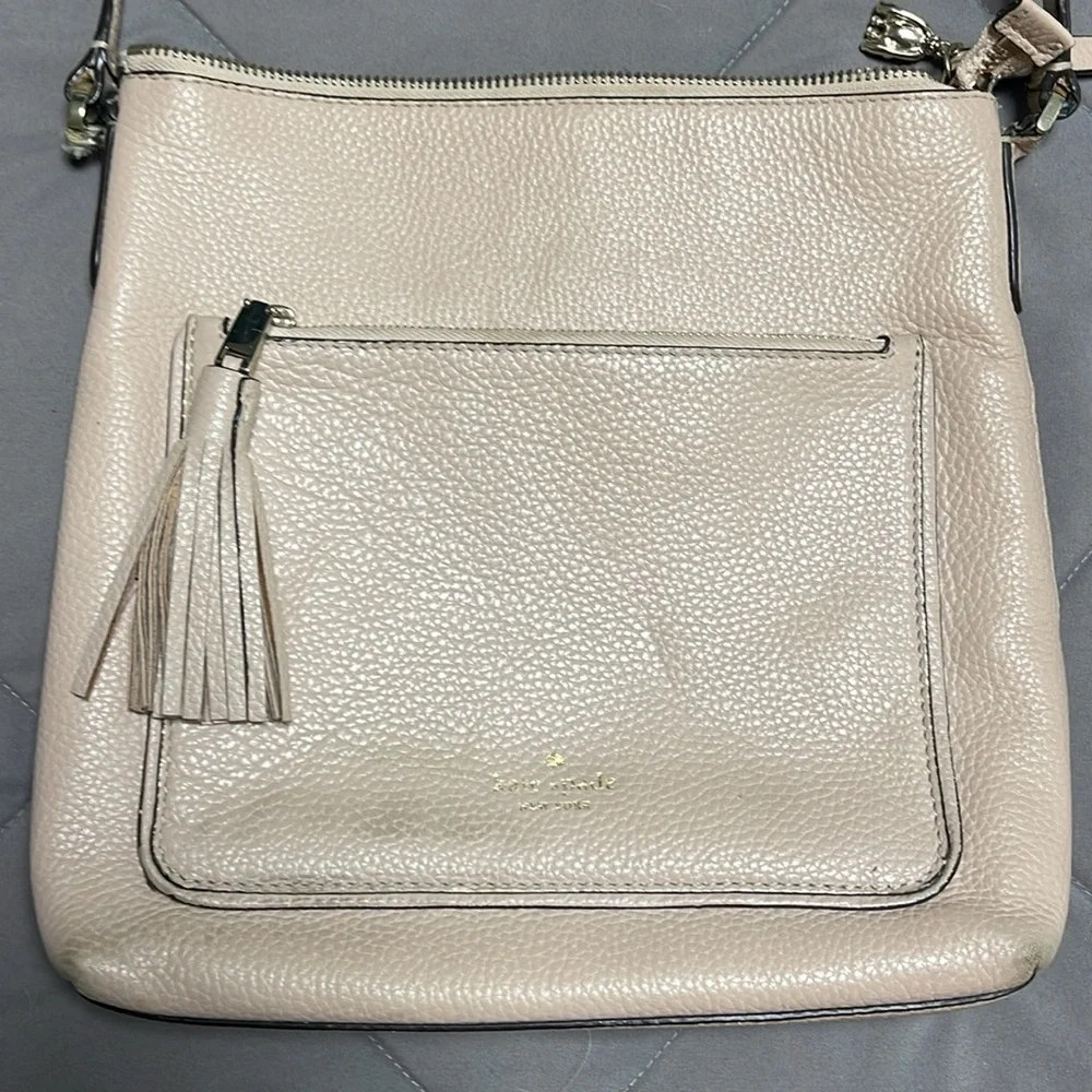 Kate Spade Cream Leather Crossbody with Front Pocket Adjustable Strap Flawed